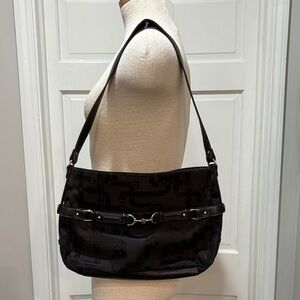 Etienne Aigner black cloth purse with logo design and silver accent